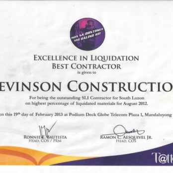 Excellence in Liquidation Best Contractor - Levinson Construction August 2012